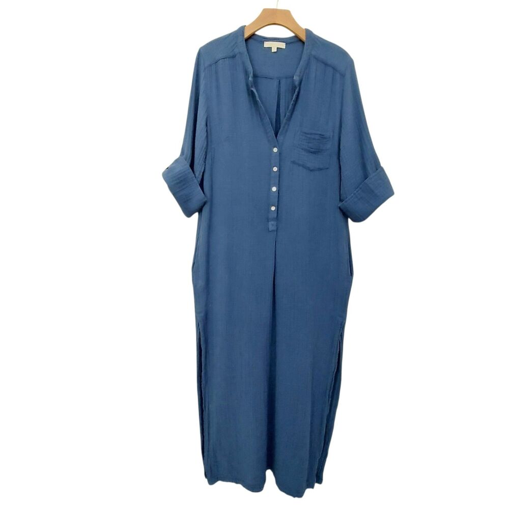 Everyday Ritual Sun & Sea Tracey Gauze Kaftan Cover Up Dress Womens Medium Blue